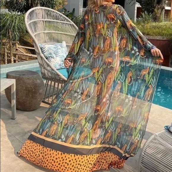 new Leopardess Swim Set Small one-piece swimsuit + cover-up resort-wrap / robe - Picture 3 of 16